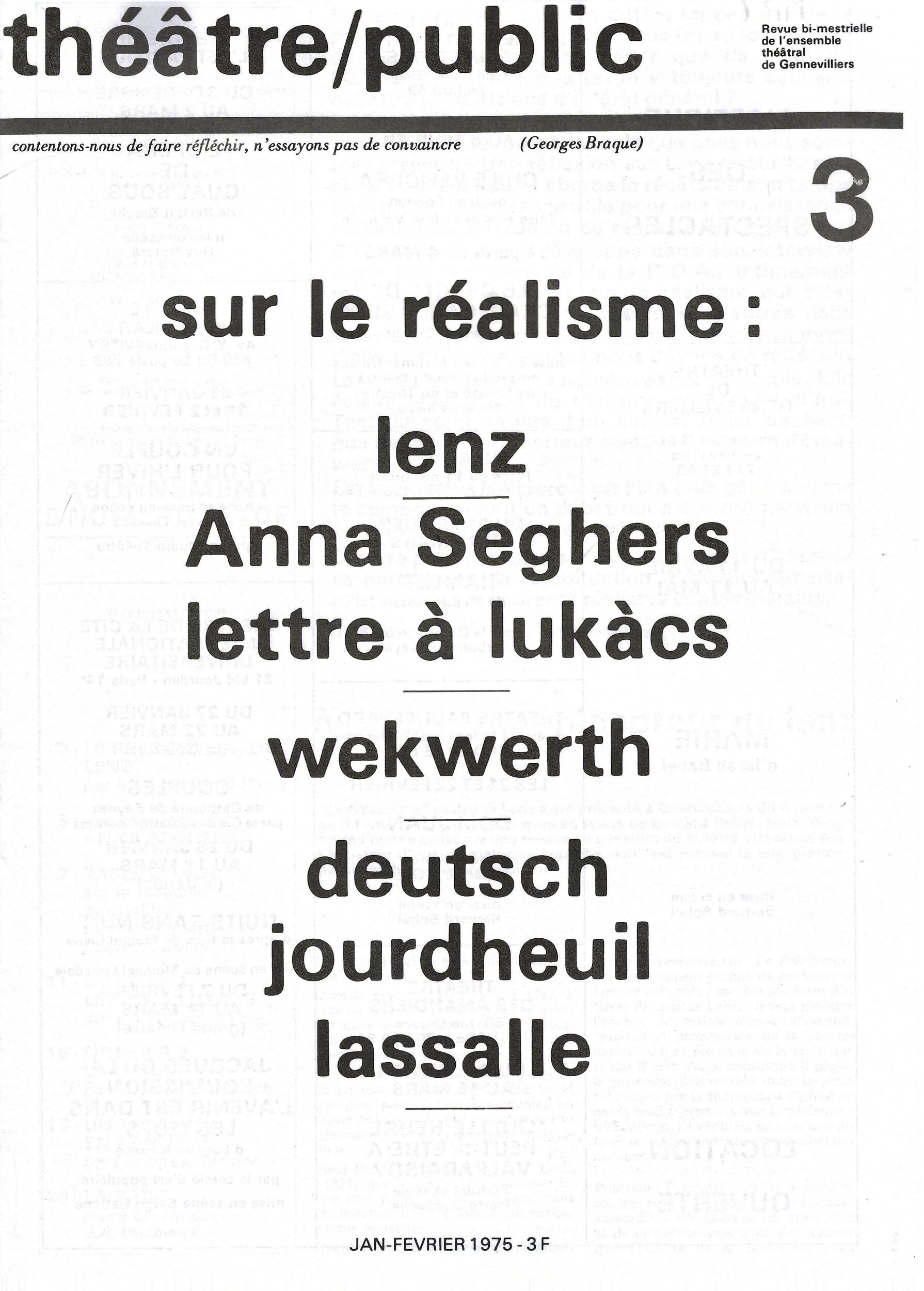Sur le réalisme | Numéro 3 | Théâtre/Public