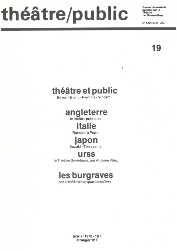 N°19 Théâtre et public – Angleterre – Italie – Japon – URSS – Les Burgraves | Numéro 19 | Théâtre/Public