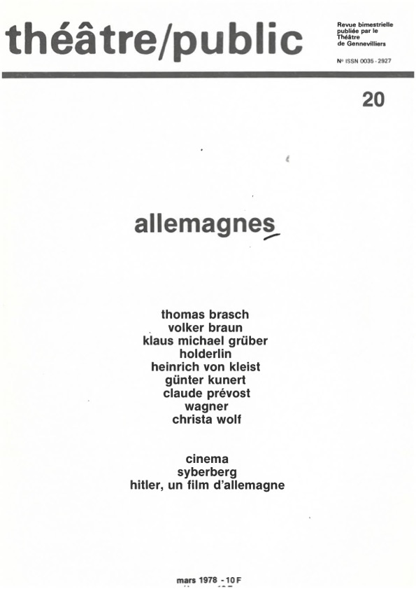 N°20 Allemagnes | Numéro 20 | Théâtre/Public